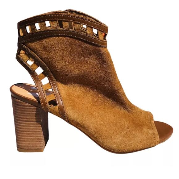 Franco Sarto Brown Leather Peep Toe Zip High Heel Cut Out Ankle Boots Size 10 - Picture 8 of 8